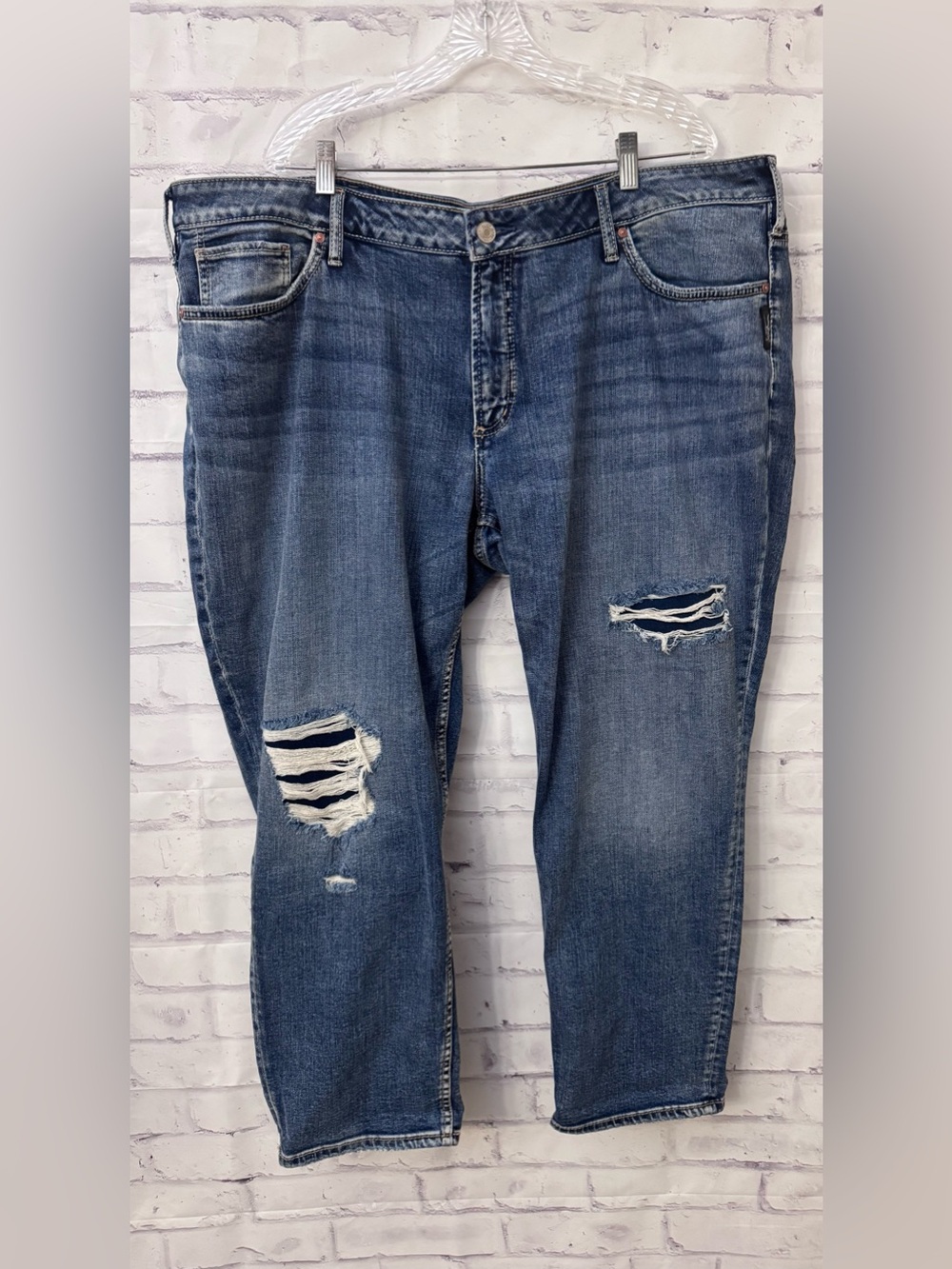 Silver Boyfriend Blue Jeans Plus Size 22 Stretch Distressed Western Thick Stitch